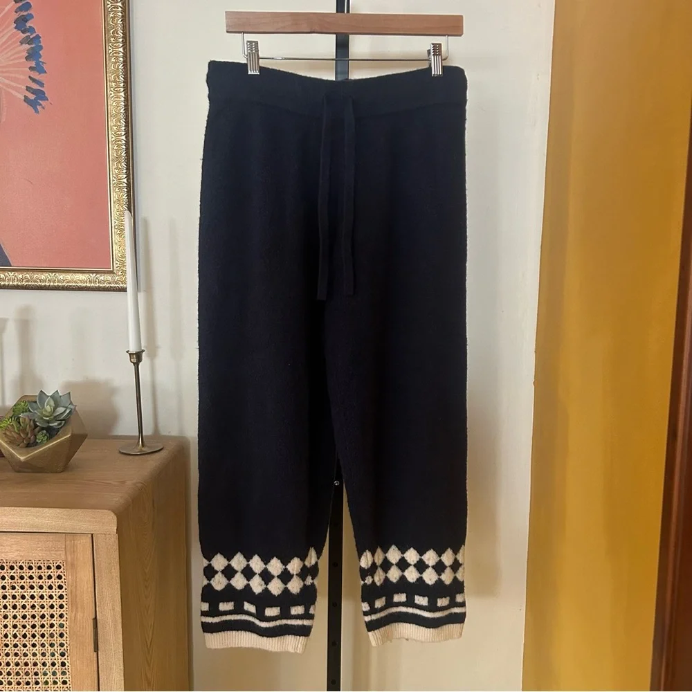 J. Crew Merino Wool Alpaca Sweater Pants Knit Cabincore Geometric Fair Isle Sz M